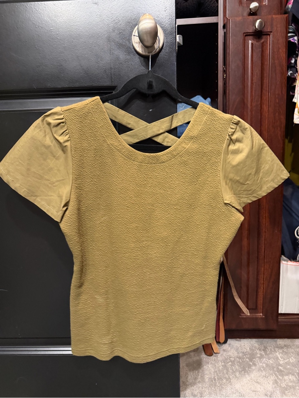 Urban Outfitters Olive Cross-Back Short Sleeve Top